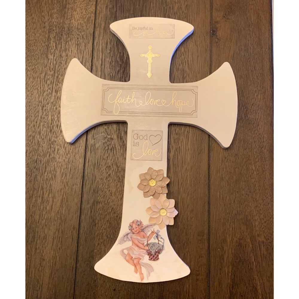 White cross with angel